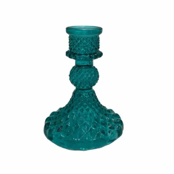 Kerzenhalter aus gemustertem Glas in der Farbe Türkis von byRoom