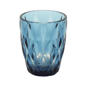 kleines, blaues, rundes Wasserglas mit Rauten-Motiv