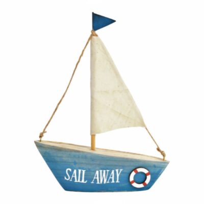 Segelboot Aufsteller mit dem Schriftzug Sail Away in Blautönen