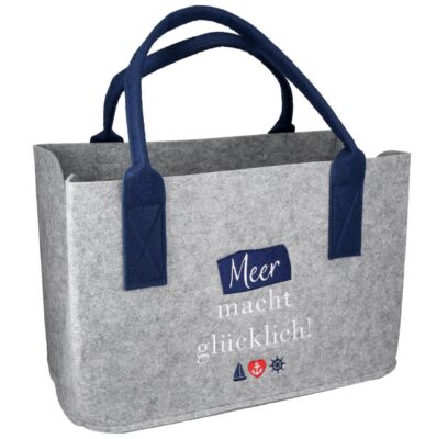 Tasche Filz Grau Meer macht glücklich