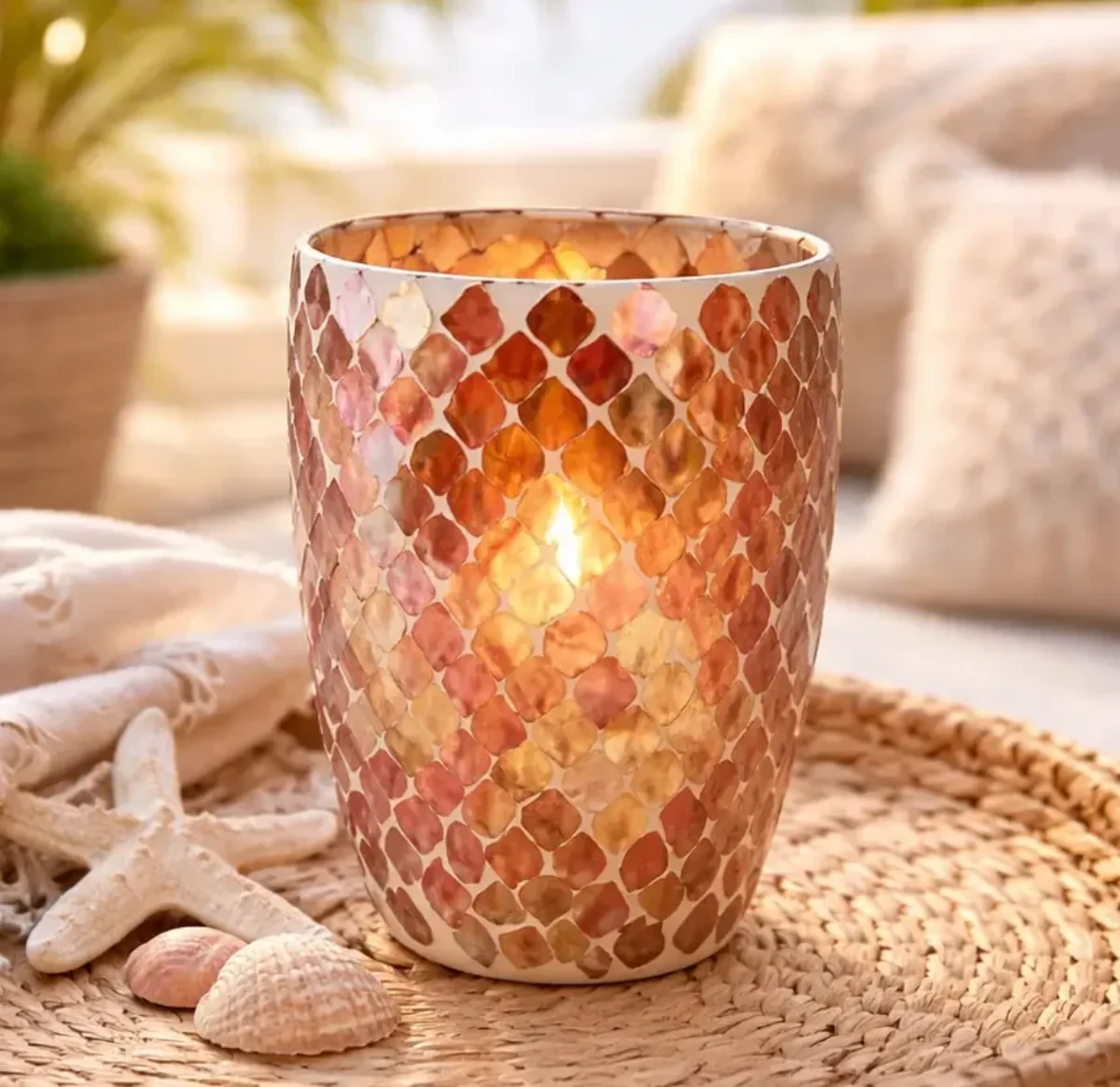 WINDLICHT ORANGE MOSAIK GLAS 17 x 12 cm