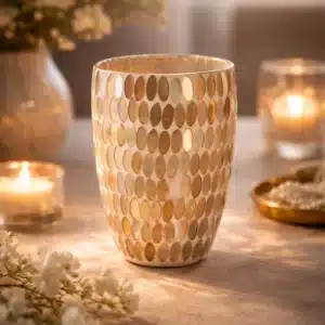 WINDLICHT CREM MOSAIK GLAS 17x 20 cm