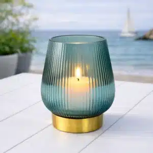 WINDLICHT Blau Gold Rillen 16 x 13 cm