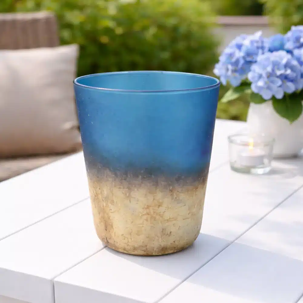 Windlicht Blau- Gold-Silber