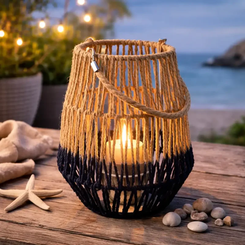 Sisal-Laterne maritim – Deko mit Glas & Henkel