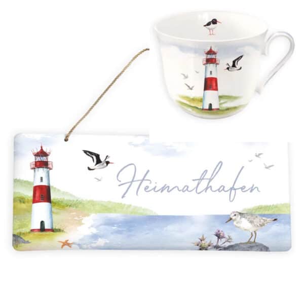 Set Tasse und Blechschild Leuchtturm