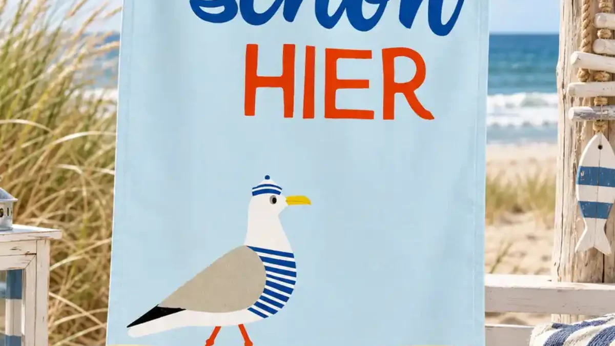 Geschirrtuch Schön hier Möwe – 100% Baumwolle