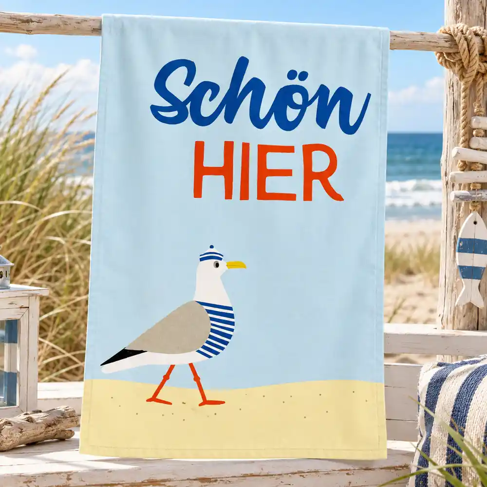 Geschirrtuch Schön hier Möwe – 100% Baumwolle