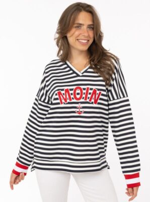 Sweatshirt V-Ausschnitt "Streifen Moin" Vorne