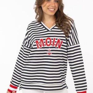 Sweatshirt V-Ausschnitt "Streifen Moin" Vorne