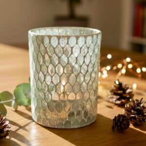 Windlicht Eisblau-Silber Mosaik Glas