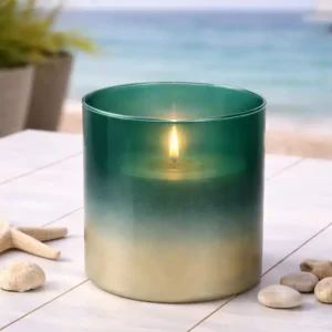 WINDLICHT GRÜN GOLD GLAS 12*13 mit Kerze