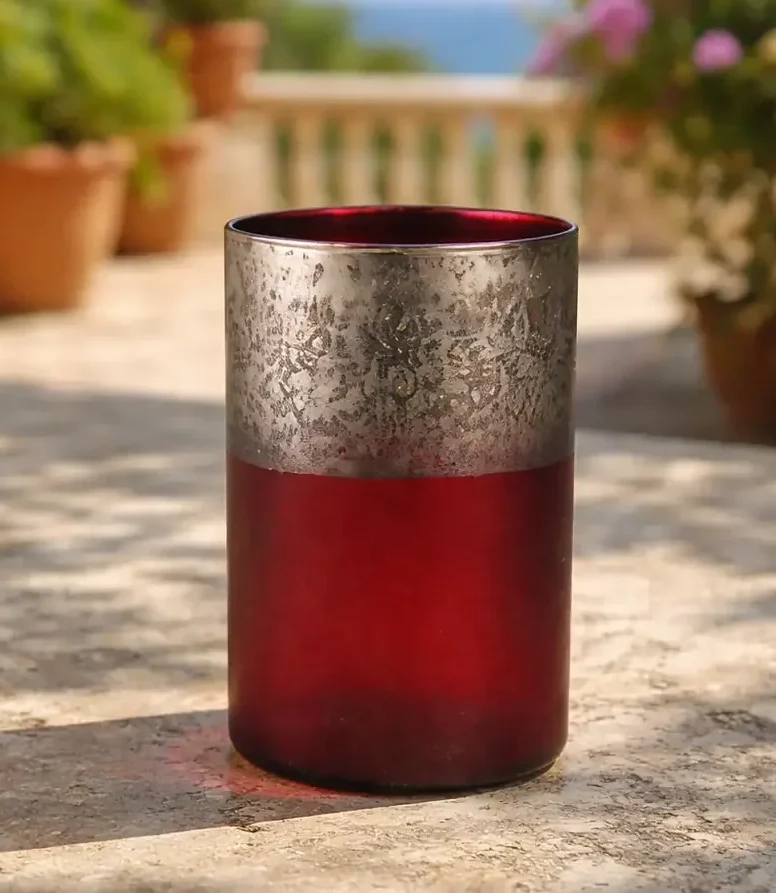 WINDLICHT ROT SILBER-Gold GLAS 10 x 15 cm