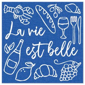 Vergrößerte Ansicht Serviette/33x33/La vie est belle/blau