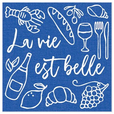 Vergrößerte Ansicht Serviette/33x33/La vie est belle/blau