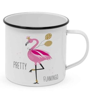 Happy Metal Mug Pretty Flamingo